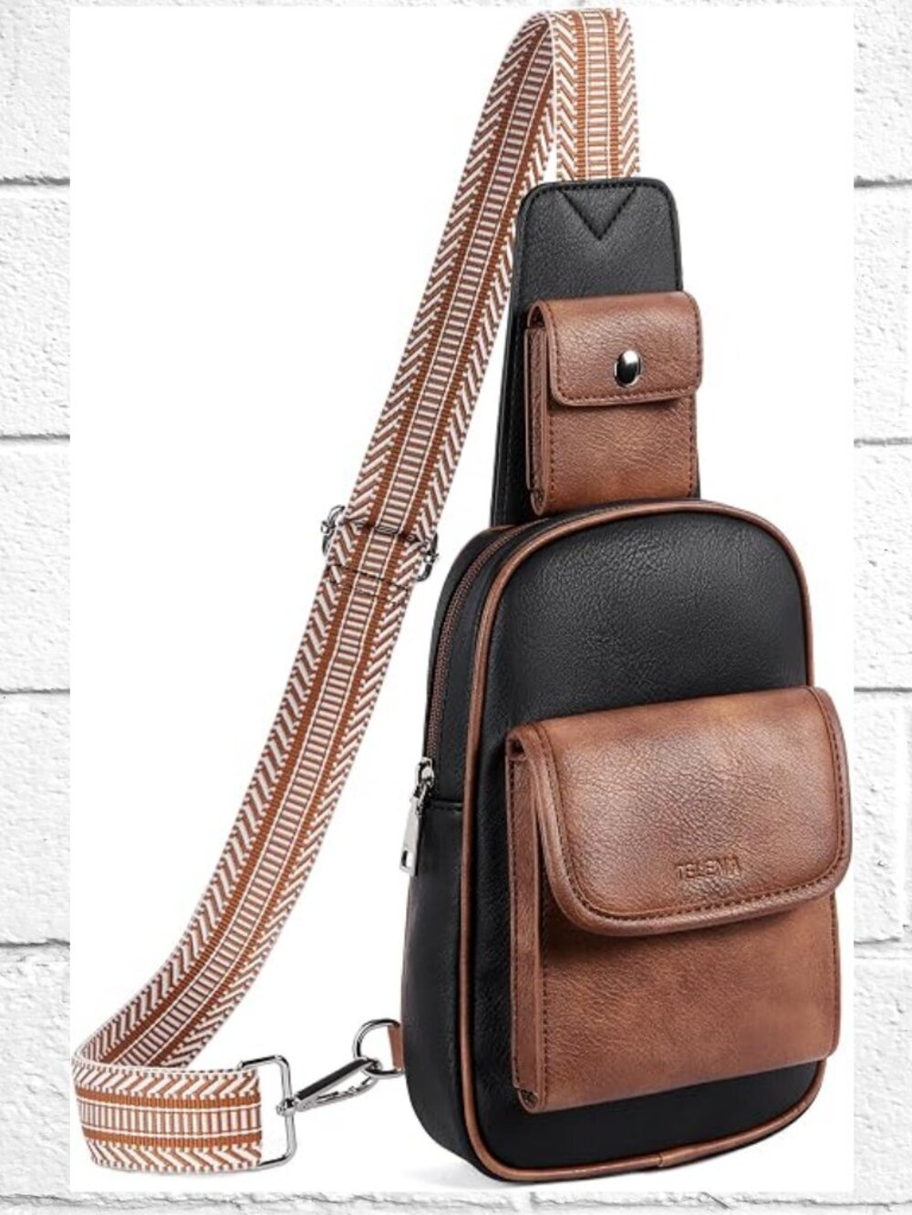 NWT! Telena Two-Tone Faux Leather Shoulder Crossbody Bag w/Woven Shoulder Strap
